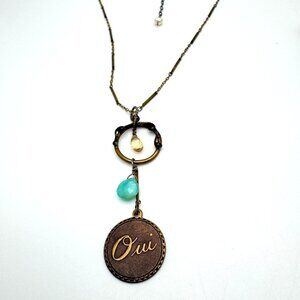 Pavanne Necklace Blue Chalcedony Swarovski Crystal Brass Chain Handcrafted